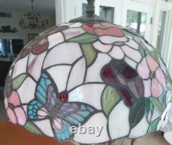 Dale Tiffany Stained Glass Butterfly Floral Table Lamp 27 EUC