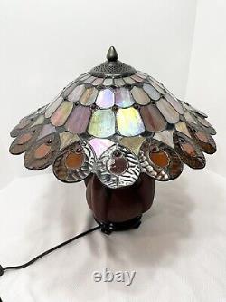 Dale Tiffany Stained Glass Lamp Shade Pottery Base Table Lamp Brown