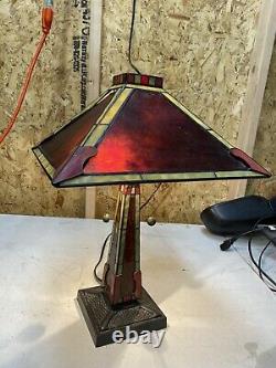 Dale Tiffany stained glass lamp WITH mica & stained glass shade RARE MODEL