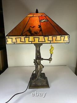 Disney Goofy Stained Glass Lamp 65th Anniversary Ed Complete Gold Torch Works Lb