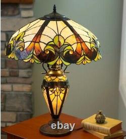 Double-Lit Victorian Theme Stained Glass Tiffany Style Accent Table Lamp