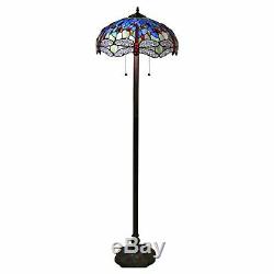 Dragonfly Floor Lamp Tiffany Style Handcrafted Antique Stained Glass Shade Stand