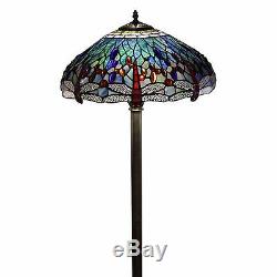 Dragonfly Floor Lamp Tiffany Style Handcrafted Antique Stained Glass Shade Stand