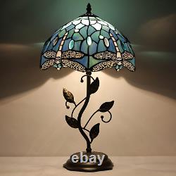 Dragonfly Floral Stained Glass Tiffany Style Table Lamp 19 Inch