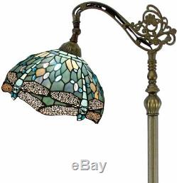 Dragonfly Reading Floor Lamp Tiffany Style Stained Glass Shade Bronze Base Light