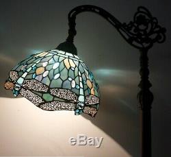 Dragonfly Reading Floor Lamp Tiffany Style Stained Glass Shade Bronze Base Light