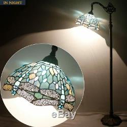 Dragonfly Reading Floor Lamp Tiffany Style Stained Glass Shade Bronze Base Light