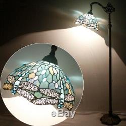 Dragonfly Reading Floor Lamp Tiffany Style Stained Glass Shade Bronze Base Light