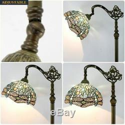 Dragonfly Reading Floor Lamp Tiffany Style Stained Glass Shade Bronze Base Light