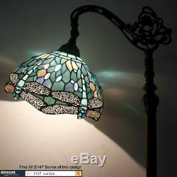 Dragonfly Reading Floor Lamp Tiffany Style Stained Glass Shade Bronze Base Light