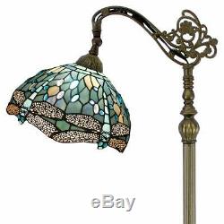 Dragonfly Reading Floor Lamp Tiffany Style Stained Glass Shade Bronze Base Light