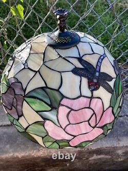 Dragonfly Stained Glass Large Pendant Lamp/Shade Vintage Roses Tiffany Style