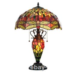 Dragonfly Stained Glass Table Desk Lamp Tiffany Style Double Lit 16 Wide Shade
