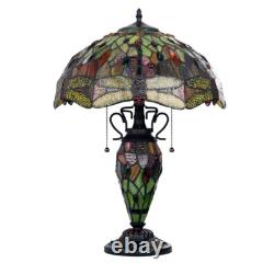 Dragonfly Stained Glass Table Desk Lamp Tiffany Style Double Lit 16 Wide Shade