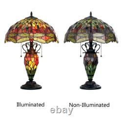 Dragonfly Stained Glass Table Desk Lamp Tiffany Style Double Lit 16 Wide Shade