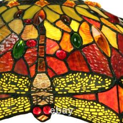 Dragonfly Stained Glass Table Desk Lamp Tiffany Style Double Lit 16 Wide Shade