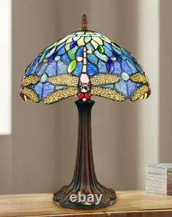 Dragonfly Stained Glass Table Desk Lamp Tiffany Style with 12 Wide Shade