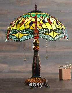 Dragonfly Stained Glass Table Desk Lamp Tiffany Style with 16 Wide Shade