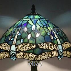 Dragonfly Style Tiffany Table Lamp Stained Glass Desk Light for Home Decor H 18