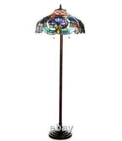 Dragonfly Tiffany Style Floor Lamp Victorian Light Bronze Stained Glass Art Pull