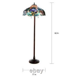 Dragonfly Tiffany Style Floor Lamp Victorian Light Bronze Stained Glass Art Pull