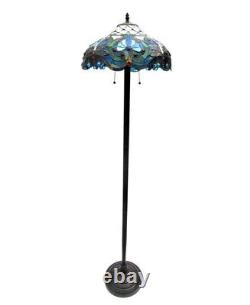 Dragonfly Tiffany Style Floor Lamp Victorian Light Bronze Stained Glass Art Pull