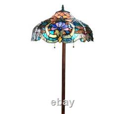 Dragonfly Tiffany Style Floor Lamp Victorian Light Bronze Stained Glass Art Pull