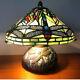 Dragonfly Tiffany Style Sea Green Stained Glass Table Lamp Mosaic Base 10.25in T