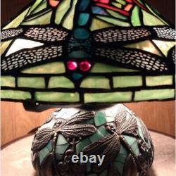 Dragonfly Tiffany Style Sea Green Stained Glass Table Lamp Mosaic Base 10.25in T