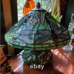 Dragonfly Tiffany Style Sea Green Stained Glass Table Lamp Mosaic Base 10.25in T