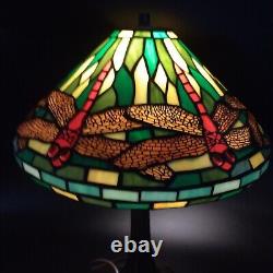 Dragonfly Tiffany Style Table Lamp Stained Glass 18 Inch Tall 13 Inch Wide Shade