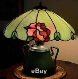 Duffner & Kimberly Hampshire Leaded Slag Stained Glass Table Lamp Handel Era