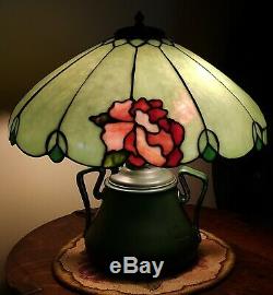 Duffner & Kimberly Hampshire Leaded Slag Stained Glass Table Lamp Handel Era