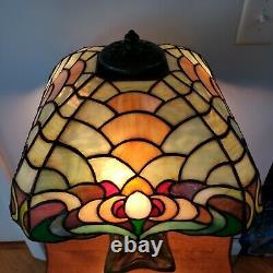 Duffner & Kimberly Leaded Slag Stained Glass Owl Table Lamp Handel Tiffany Era