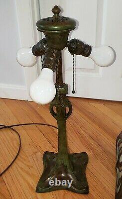 Duffner & Kimberly Leaded Slag Stained Glass Owl Table Lamp Handel Tiffany Era