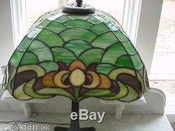 Duffner & Kimberly Leaded Stained Glass Owl Lamp Excellent Condition