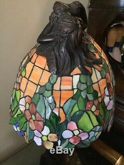 E. Thomasson Signed Daphne Laurel Tree Bronze Stained Glass Lamp 28 Female Nude
