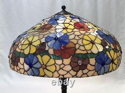 EXTRA LARGE 24 Vtg Stained Glass Lamp Shade Tiffany Style Boho Flowers 60s 70s
