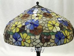 EXTRA LARGE 24 Vtg Stained Glass Lamp Shade Tiffany Style Boho Flowers 60s 70s