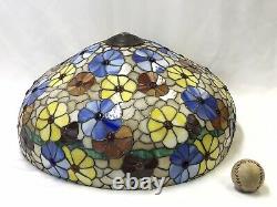 EXTRA LARGE 24 Vtg Stained Glass Lamp Shade Tiffany Style Boho Flowers 60s 70s