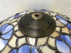 EXTRA LARGE 24 Vtg Stained Glass Lamp Shade Tiffany Style Boho Flowers 60s 70s