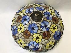 EXTRA LARGE 24 Vtg Stained Glass Lamp Shade Tiffany Style Boho Flowers 60s 70s