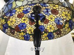 EXTRA LARGE 24 Vtg Stained Glass Lamp Shade Tiffany Style Boho Flowers 60s 70s