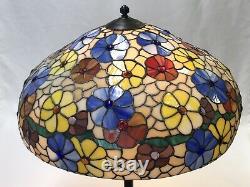 EXTRA LARGE 24 Vtg Stained Glass Lamp Shade Tiffany Style Boho Flowers 60s 70s