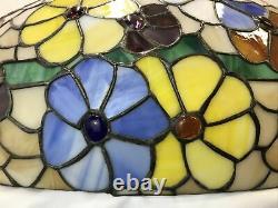 EXTRA LARGE 24 Vtg Stained Glass Lamp Shade Tiffany Style Boho Flowers 60s 70s