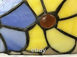 EXTRA LARGE 24 Vtg Stained Glass Lamp Shade Tiffany Style Boho Flowers 60s 70s