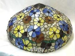 EXTRA LARGE 24 Vtg Stained Glass Lamp Shade Tiffany Style Boho Flowers 60s 70s