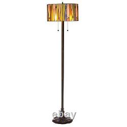 Elegant Multicolor Tiffany Style Stained Glass Floor Lamp Drum Shade