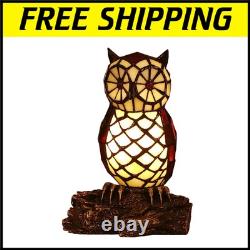 Elegant Tiffany Owl Table Lamp with Stained Glass Shade 10-Inch Decor Piece