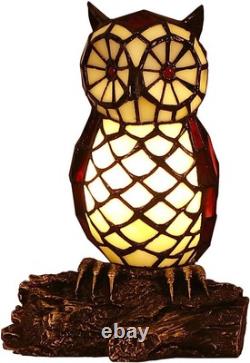 Elegant Tiffany Owl Table Lamp with Stained Glass Shade 10-Inch Decor Piece